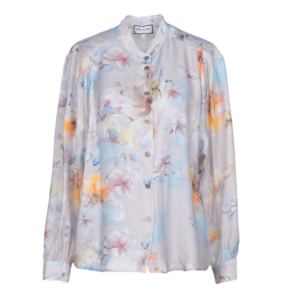 Paul & Joe Paris Light Grey Floral Silk Blouse Top Size 2 XS - Picture 1 of 5